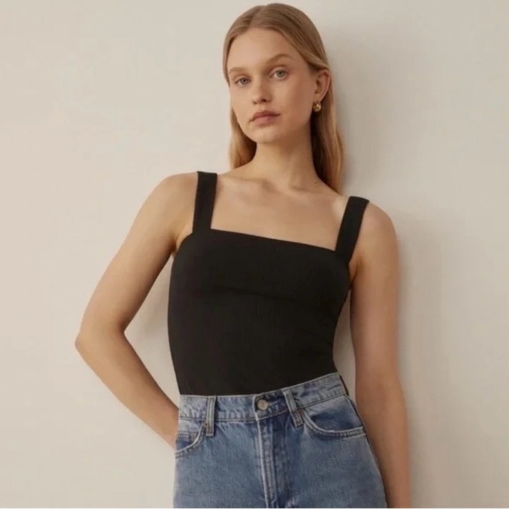 Reformation Black Ribbed Square-Neck Tank